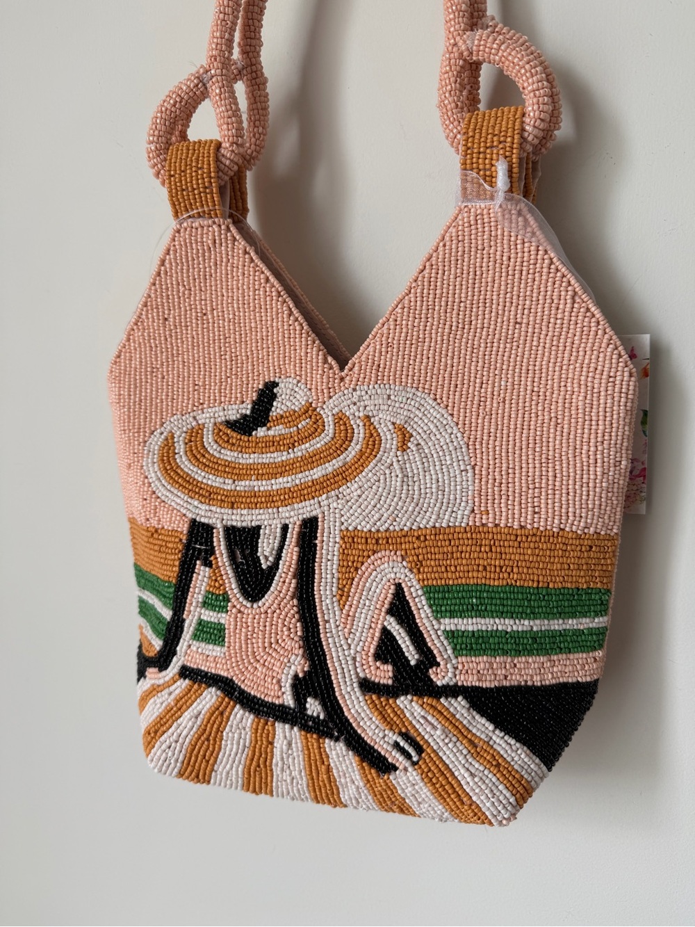 Viral Beaded Pink woman in Straw Hat on the beach Bag - Picture 2 of 4